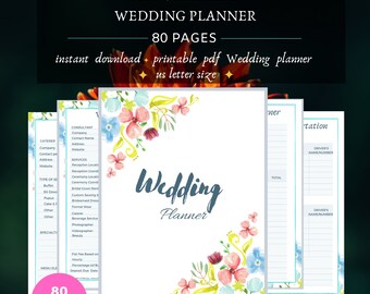 PRINTABLE Wedding Planner 80 Pages, Printable Wedding Planner Kit, Wedding Binder, Wedding Organizer, Wedding Planning, Wedding Checklist