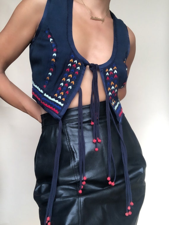 Embroidered Tie Front Top