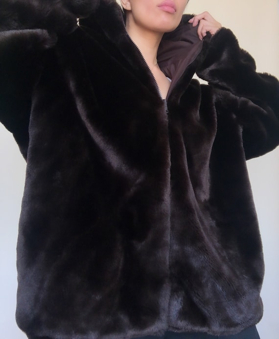 Chocolate Brown Faux Fur Hooded Jacket