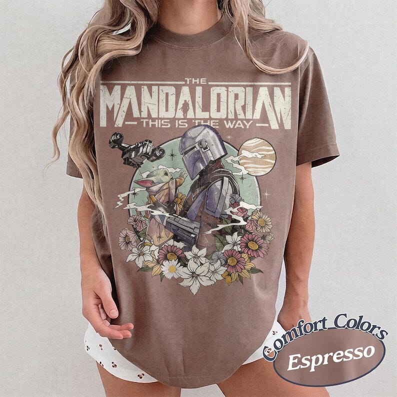 Retro Mandalorian and Grogu Shirt, Star Wars Mando Shirt, Baby Yoda Shirt, This Is The Way Tee, Magic Kingdom Shirt, Disney Family Trip Tee image 6