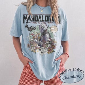 Retro Mandalorian and Grogu Shirt, Star Wars Mando Shirt, Baby Yoda Shirt, This Is The Way Tee, Magic Kingdom Shirt, Disney Family Trip Tee image 5
