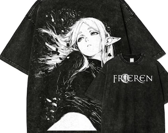 Frieren Beyond Journeys End Mineral Wash T-Shirt, Mage Elf Anime Graphic Tee, Vintage Oversized Heavyweight Cotton Shirt, Sousou no Frieren