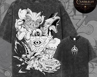 YuGiOh Blue Eyes White Dragon Mineral Wash T-Shirt, Exodia Dark Magician Shirt, Millenium Puzzle Graphic Tee, Vintage Anime Streetwear Shirt
