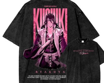 Byakuya Kuchiki Bleach Mineral Wash T-Shirt, Senbonzakura Bankai Anime Graphic Tee, Vintage Oversized Heavyweight Cotton Shirt