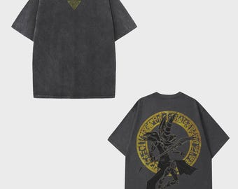 YuGiOh Dunkler Magier Mineral Wash Shirt, Millenium Puzzle Anime T-Shirt, Vintage Grafik Dunkler Magier T-Shirt, Retro Y2K Anime Manga Tshirt