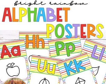 Bright Rainbow ABC Posters Classroom Decor Homeschool Decor Rainbow Alphabet Posters for School Room