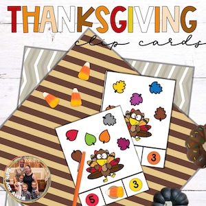 Thanksgiving Counting Clip Cards 1-10 and Turkey Color Clip Cards