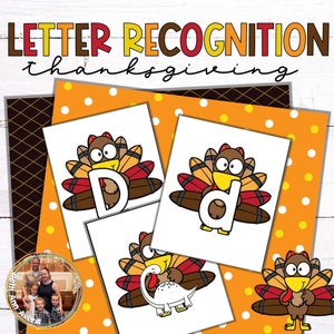Tarjetas de reconocimiento del alfabeto del pavo de Acción de Gracias Letras de la bandeja de sal de Acción de Gracias