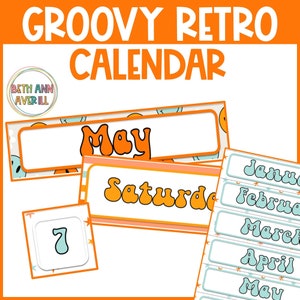 Groovy Boho Retro Calendar Squares that fit into pocket organizers for groovy classroom decor