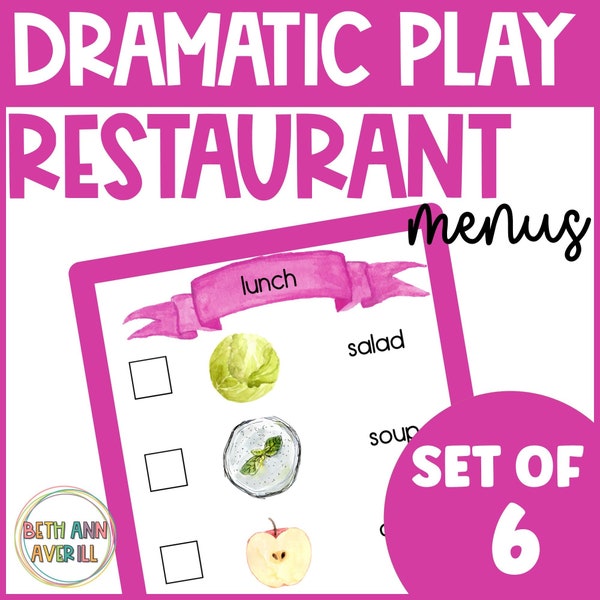 Restaurant Dramatic Play Menu for Imaginative Play for Preschoolers