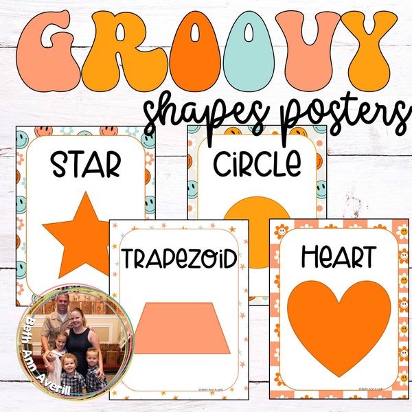 SHAPES Groovy Boho Classroom Decor Homeschool Decor Groovy Retro Shapes Posters Classroom Theme