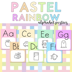 Pastel Rainbow ABC Posters Classroom Decor Homeschool Decor Light Rainbow Alphabet Posters for School Room