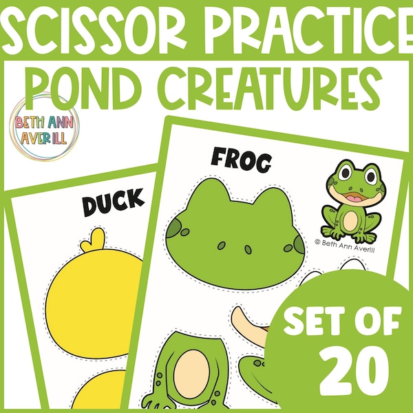 Pond Animals PreK Scissor Practice Activity Pack With Fun Cut and Glue Worksheets Featuring Pond Animals for Preschoolers