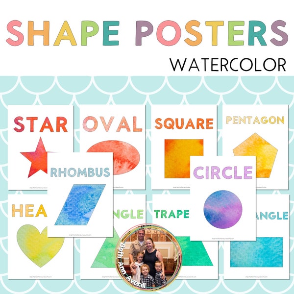 Watercolor Shapes Posters Watercolor Classroom Decor Homeschool Decor Watercolor Shapes Posters for School Room