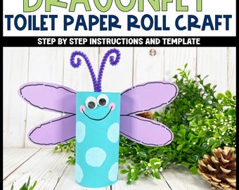 Dragonfly Toilet Paper Craft for Preschoolers Garden Spring Crafts Activity for Summer Camp PDF pattern for Bug Craft Fine Motor Skills