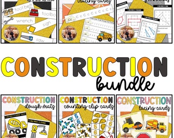 Construction Themed Preschool centers Printables, Construction Truck Learning Binder and Preschool Activities for fine motor skills
