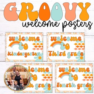 Groovy Boho Welcome Signs Retro Classroom Decorations for first day of school