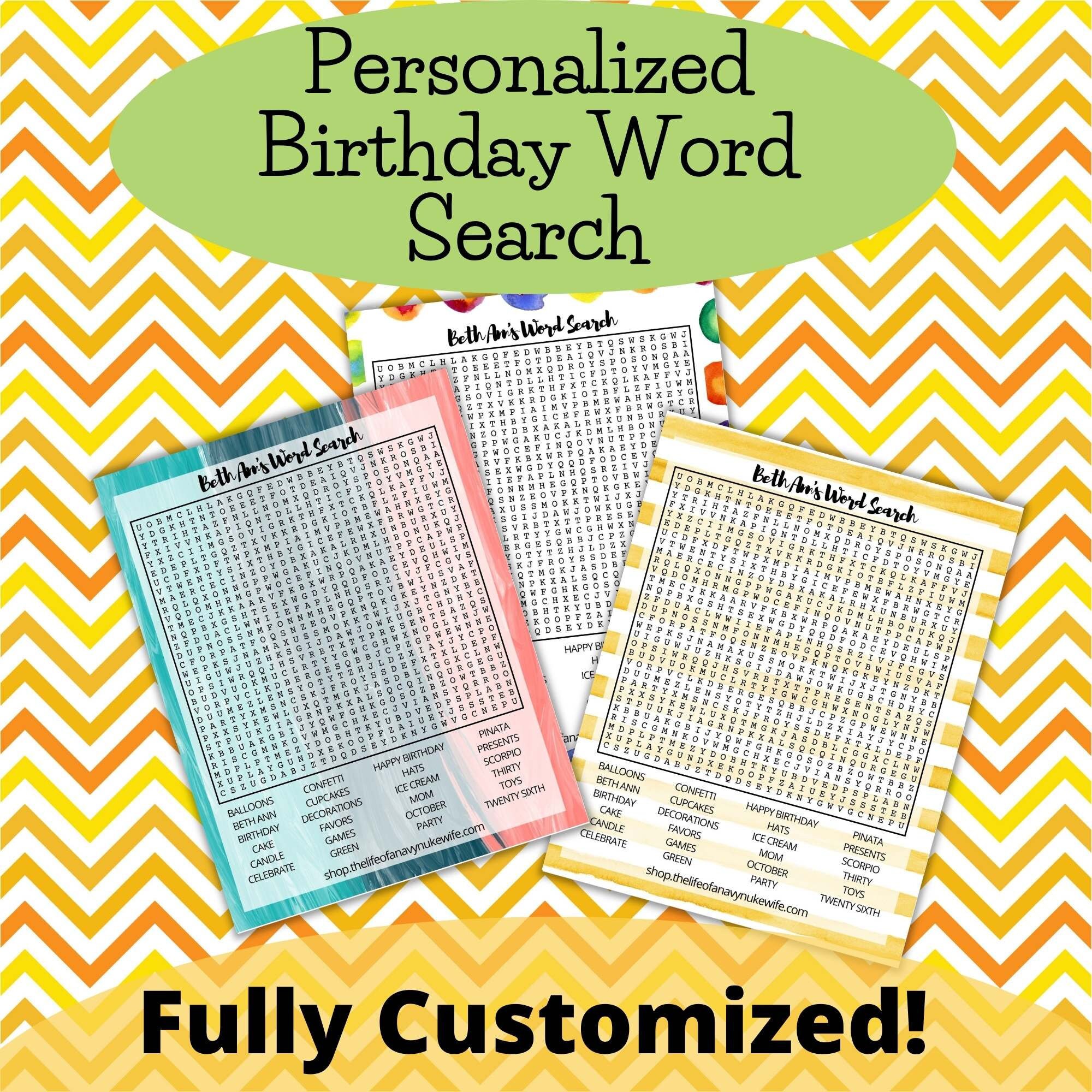 personalized birthday word search custom printable birthday etsy australia
