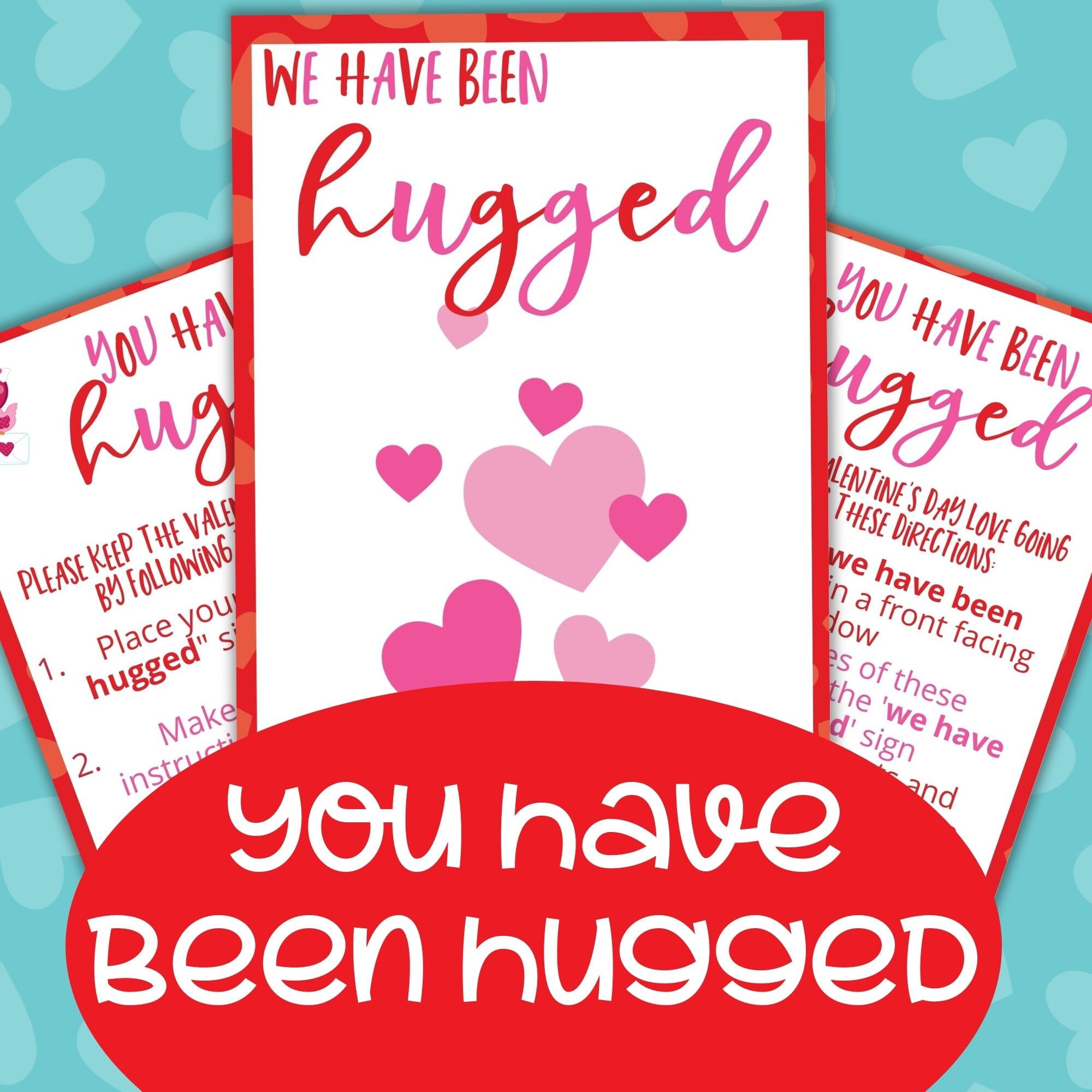 You've Been Hugged HEARTS Printable Neighbor Gifts Preschool Friend Gifts Ding Dong Ditch Valentine's Day - Etsy for You Ve Been Hugged Free Printable