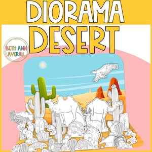 Utskrivbar pysselaktivitet med ökenhabitat Diorama Projektpaket med ökendjur Roligt klipp- och klistrapyssel för ökenscen
