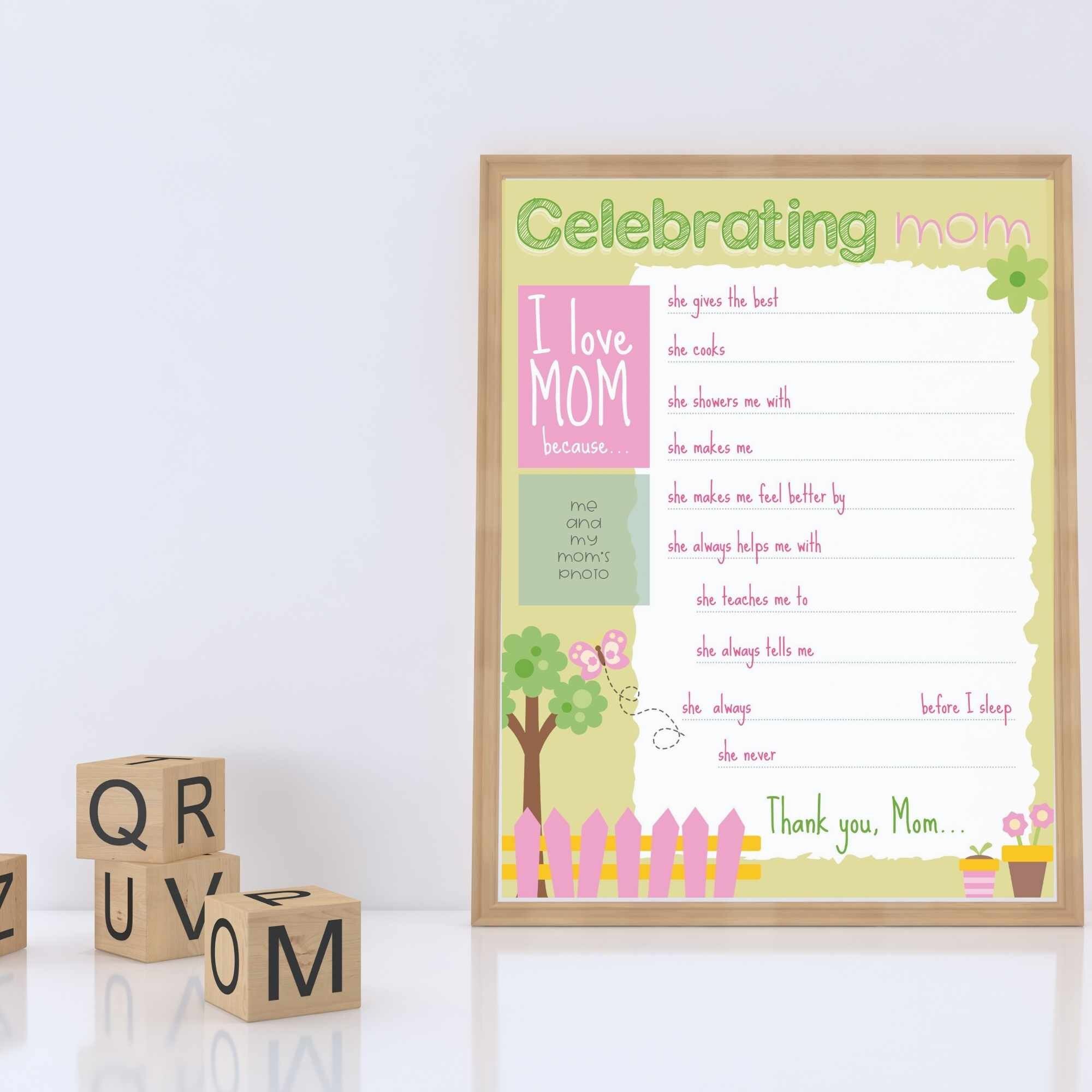 Fill in the Blank I Love My Mom Worksheet Printable Gift for | Etsy