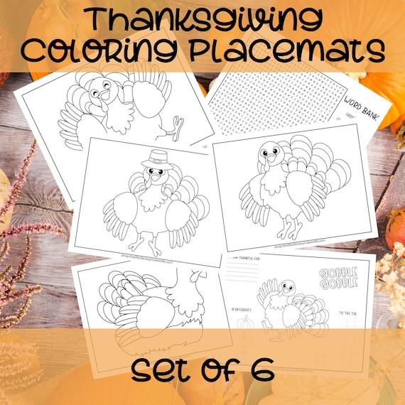 Thanksgiving Coloring Pages Placemats for Kids. Printable