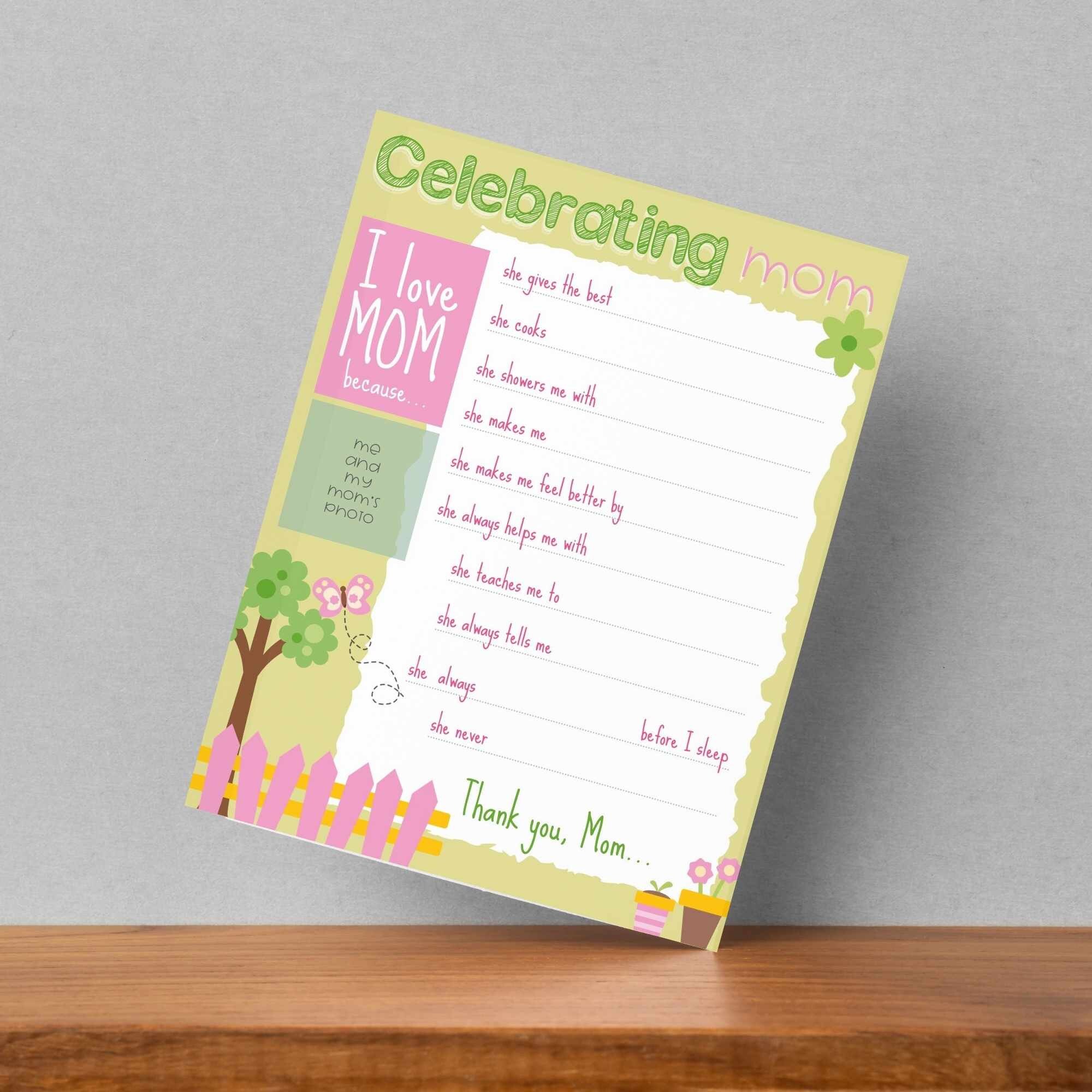 Fill in the Blank I Love My Mom Worksheet Printable Gift for | Etsy