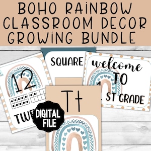 Boho Rainbow Classroom Decor Bundle