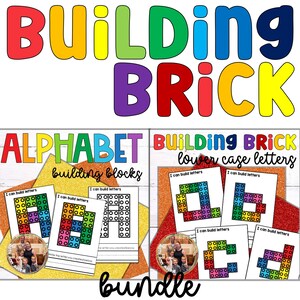 Juego completo de construcción de letras del alfabeto con bloques de construcción Tarjetas del alfabeto para centros de alfabetización Letras mayúsculas y minúsculas