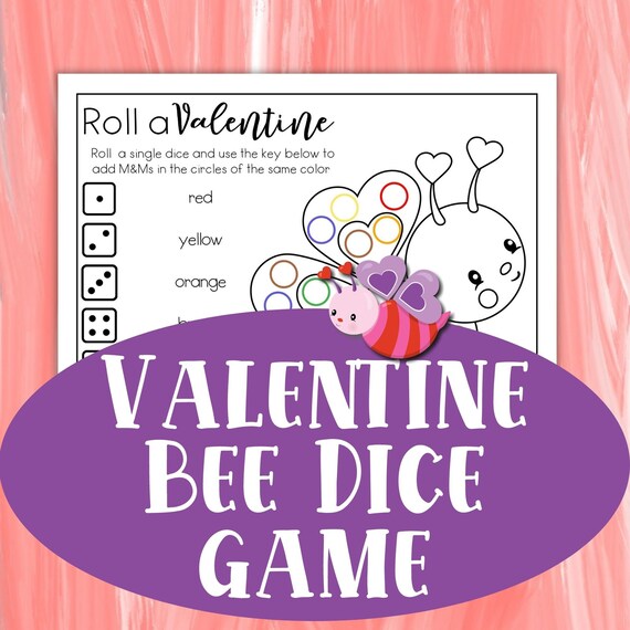 Bee my Valentine Dice Game Printable Roll and Cover Holiday Etsy España