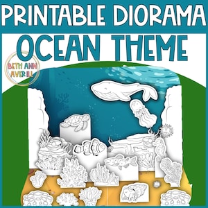Diorama siedliska oceanicznego do wydrukowania, rękodzieło, pakiet projektów dioramy o tematyce oceanicznej, zabawa w wycinanie i wklejanie, rękodzieło o tematyce morskiej