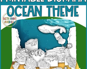 Actividad artesanal imprimible de diorama del hábitat oceánico, Paquete de proyecto de diorama temático oceánico, Manualidades divertidas de cortar y pegar para el tema del mar