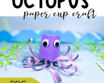 Manualidad de pulpo para niños en edad preescolar. Actividad de manualidades oceánicas de verano para campamento de verano. Manualidad con vasos de papel. Manualidad con animales del océano.