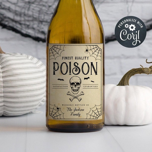 Editable Halloween Wine Bottle Label Template, Printable Poison Vintage Halloween Wine Label, Hallowine Editable Label, Instant Download