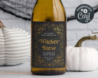 Witches' Brew Wine Bottle Label Template, Printable Halloween Wine Label, Hallowine Editable Witch Brew Label, Instant Download, #HG