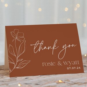 Terracotta Floral Thank You Card Template, Printable Boho Desert Wedding Thank You Note, Editable Rust Thank You, Instant Download, #TCW