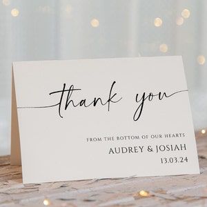 Minimalist Script Thank You Card Template, Printable Modern Classic Wedding Thank You, Editable Folded Or Flat Thanks, Instant Download MW2 image 1