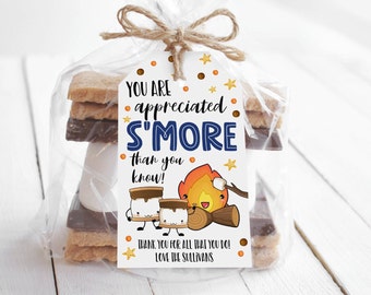 Editable S'mores Gift Tag Template, Printable Appreciated Smore Than You Know Tag, Teacher Employee Appreciation Favor Tag, Instant Download