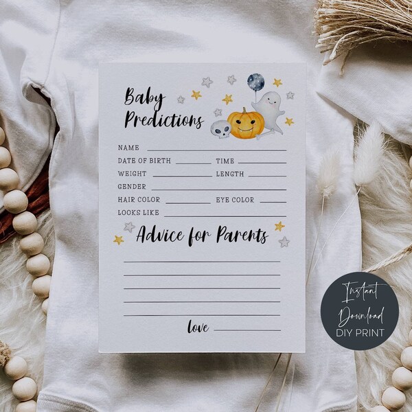 Halloween Baby Shower Predictions & Advice Cards, Printable Advice for Parents to Be, Cute Ghost Shower Game Activity, Instant Download #HBS