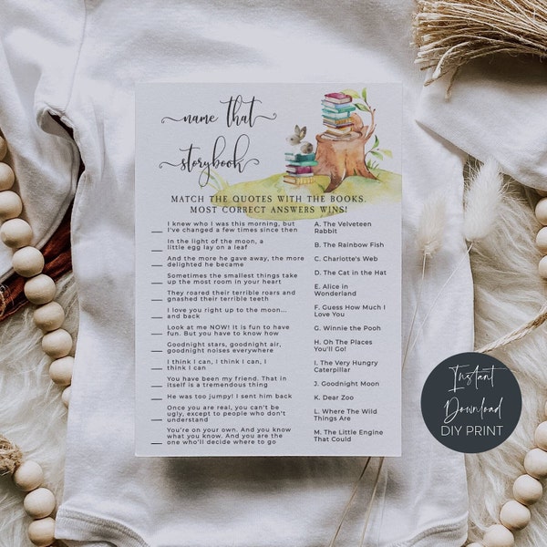 Storybook Baby Shower Name, Storybook-Spiel, druckbare Aktivitätskarten für Babyparty, Babybuch, Spiel, Instant Download, #BT