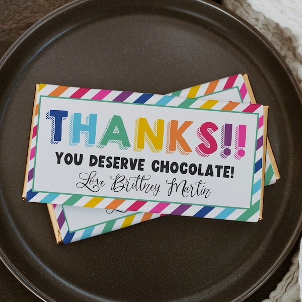 Teacher Appreciation Chocolate Bar Wrapper Template, Printable You Deserve Candy Bar Label, Editable Thank You Wrap, Instant Download