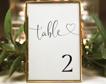 Modern Hearts Table Number Template, Printable Wedding Table Numbers, Editable Simple Minimalist Table Numbers, Instant Download, #HF