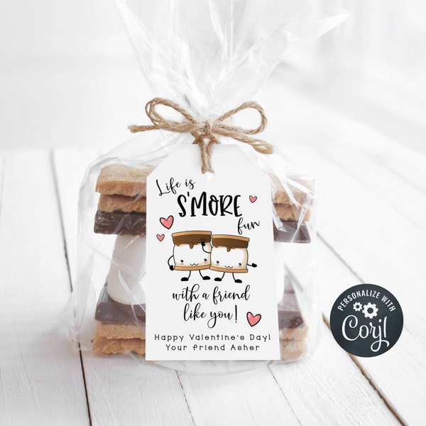 Printable S'mores Valentine's Day Gift Tags, Life is More Fun with a Friend Like You Favor Tag, Editable School Valentine, Instant Download