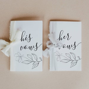 Plantilla de folleto de votos matrimoniales con hojas botánicas, tarjetas de votos para él y para ella imprimibles, libro de votos florales personalizado editable, descarga instantánea