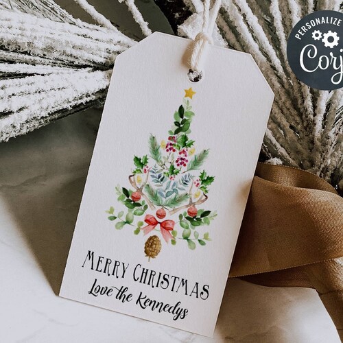 Editable Christmas Wreath Gift Tag Template Printable Holiday - Etsy