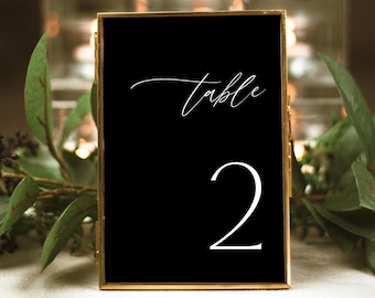 Classic Black Table Number Template, Printable Modern Elegant Table Decor, Editable Minimalist Wedding Table Numbers, Instant Download, #BW