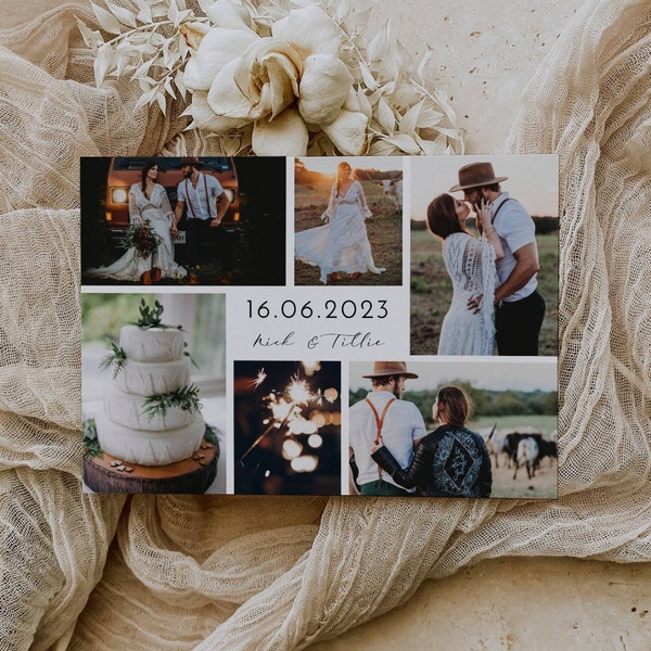 Foto's dank u kaartsjabloon, afdrukbare bruiloft dank u kaart, bewerkbare moderne minimale foto dank u kaart, Instant Download