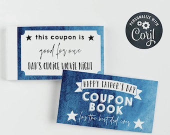 Editable Father's Day Coupon Template, Printable Coupons for Dad, Fathers Day Gift Ideas, Fun Simple Vouchers for Daddy, Instant Download