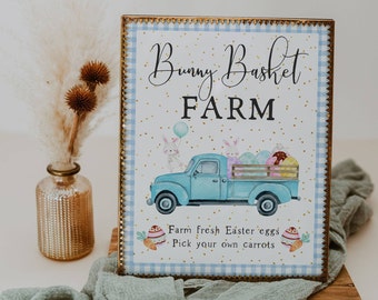 Easter Truck Printable Wall Art, Easter Bunny Farm Print, Easter Egg Art, Spring Easter Pastel Decor, Easter Bunnies Print, Instant Download