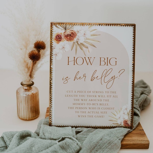 How Big Is Her Belly Game Template, Printable Boho Floral Baby Shower Sign, Editable Dried Flowers Measure The Bump, Instant Download, #DF